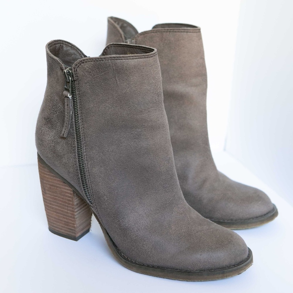 Percussion Taupe High Heel Bootie Double Zipper